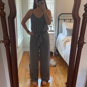 Blue and white pants suit